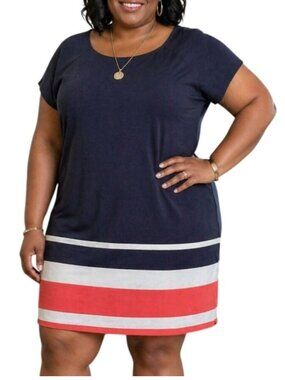 Studio One New York Size 18 Dress Sheath Striped Navy & Red Fully Lined